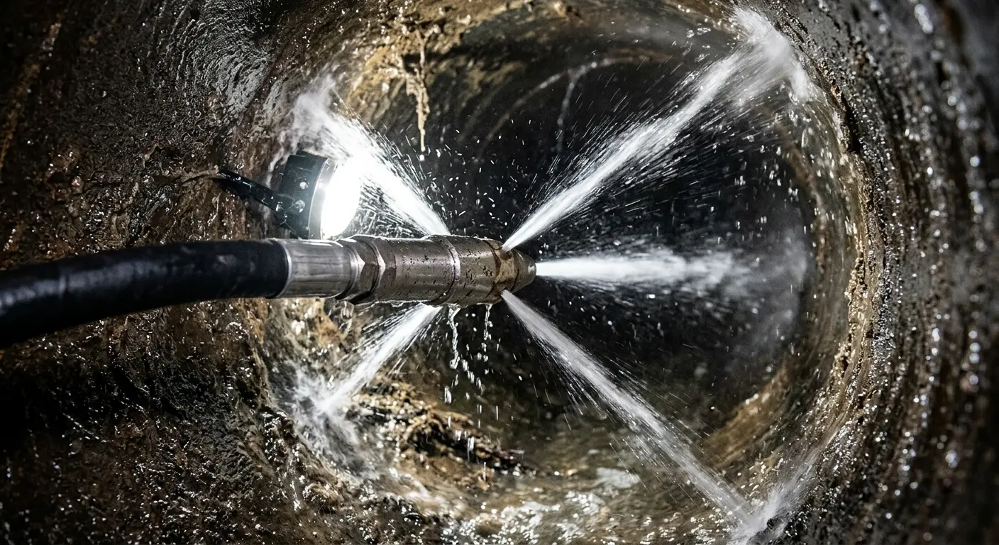 High-pressure hydro jetting nozzle cleaning sewer pipe for Trenchless Sewer Repair in Green River
